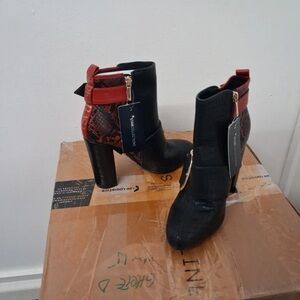 Supertrash Black and Red Textured Heeled Boots